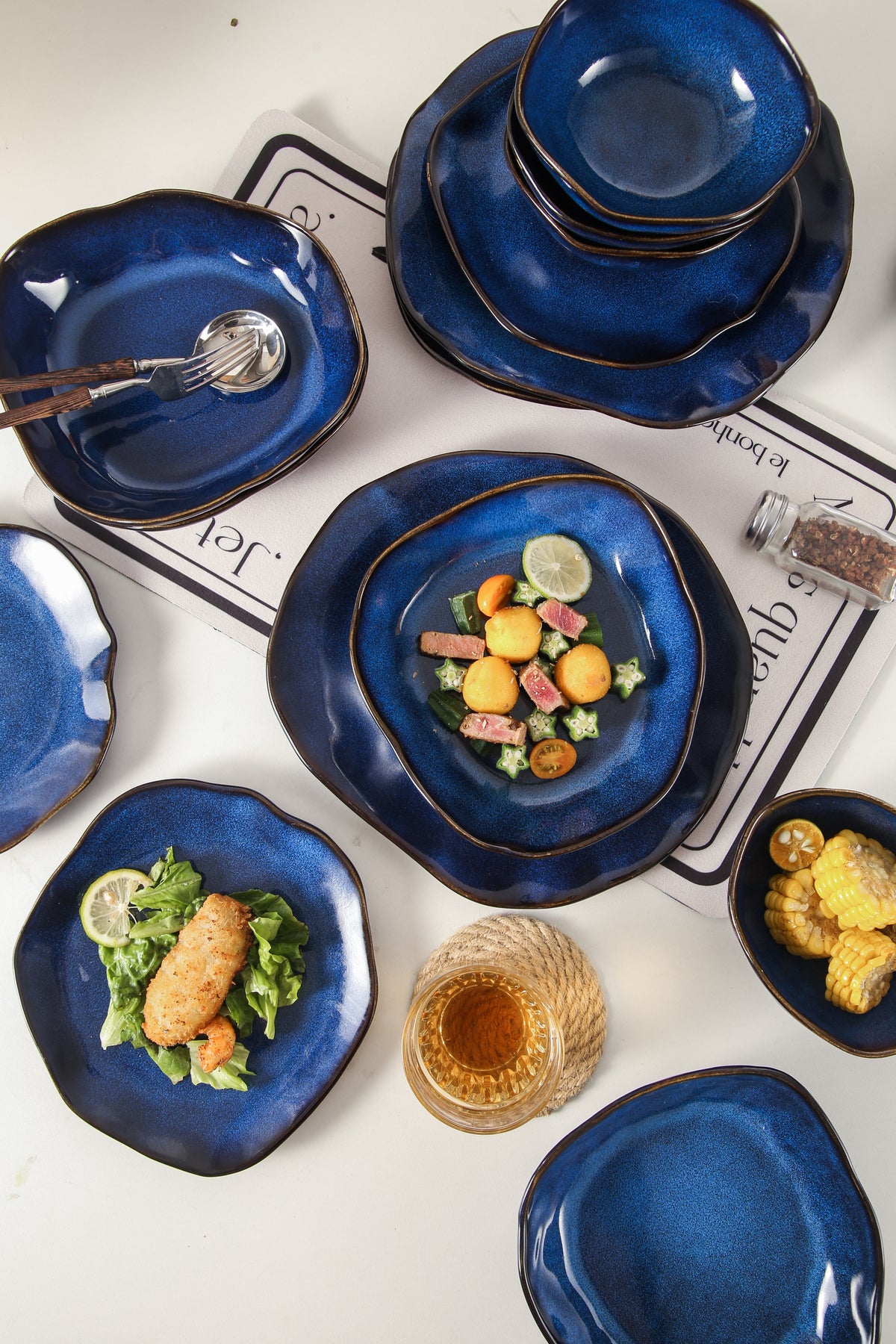 Ocean Blue 16-Piece Organic Dinnerware Set