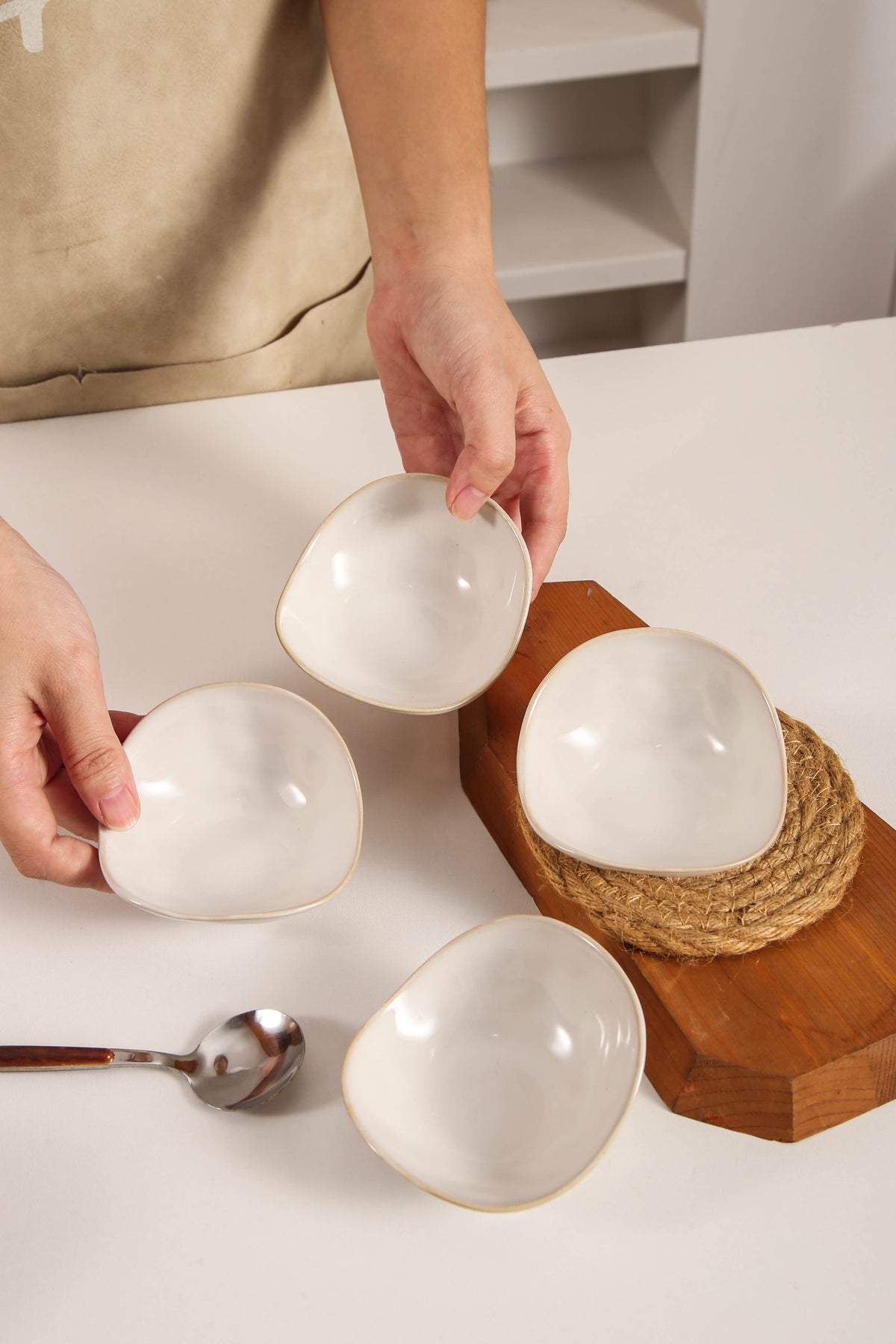 Pearl White Organic Pinch Bowl Set