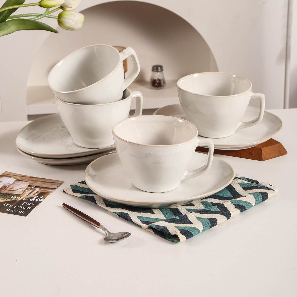 Pearl White Large Cup & Saucer Set