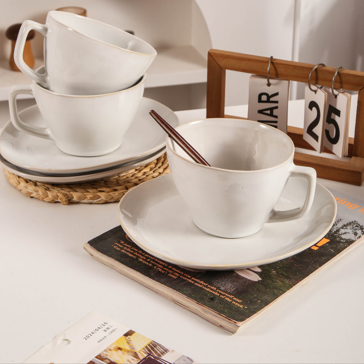 Pearl White Large Cup & Saucer Set