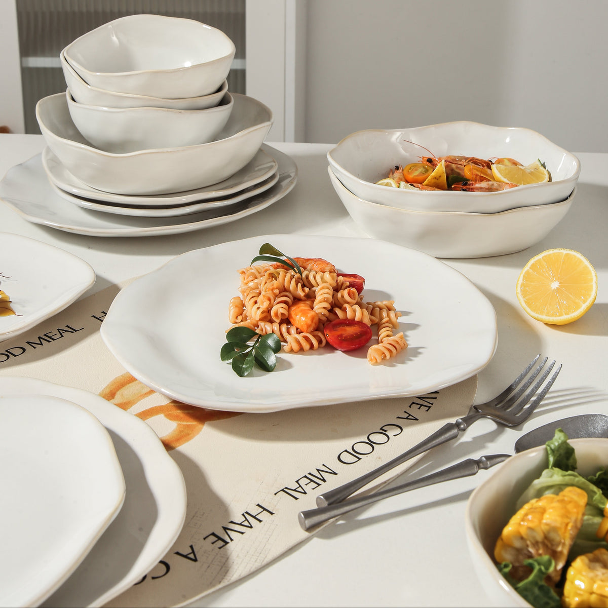 Pearl White 16-Piece Organic Dinnerware Set