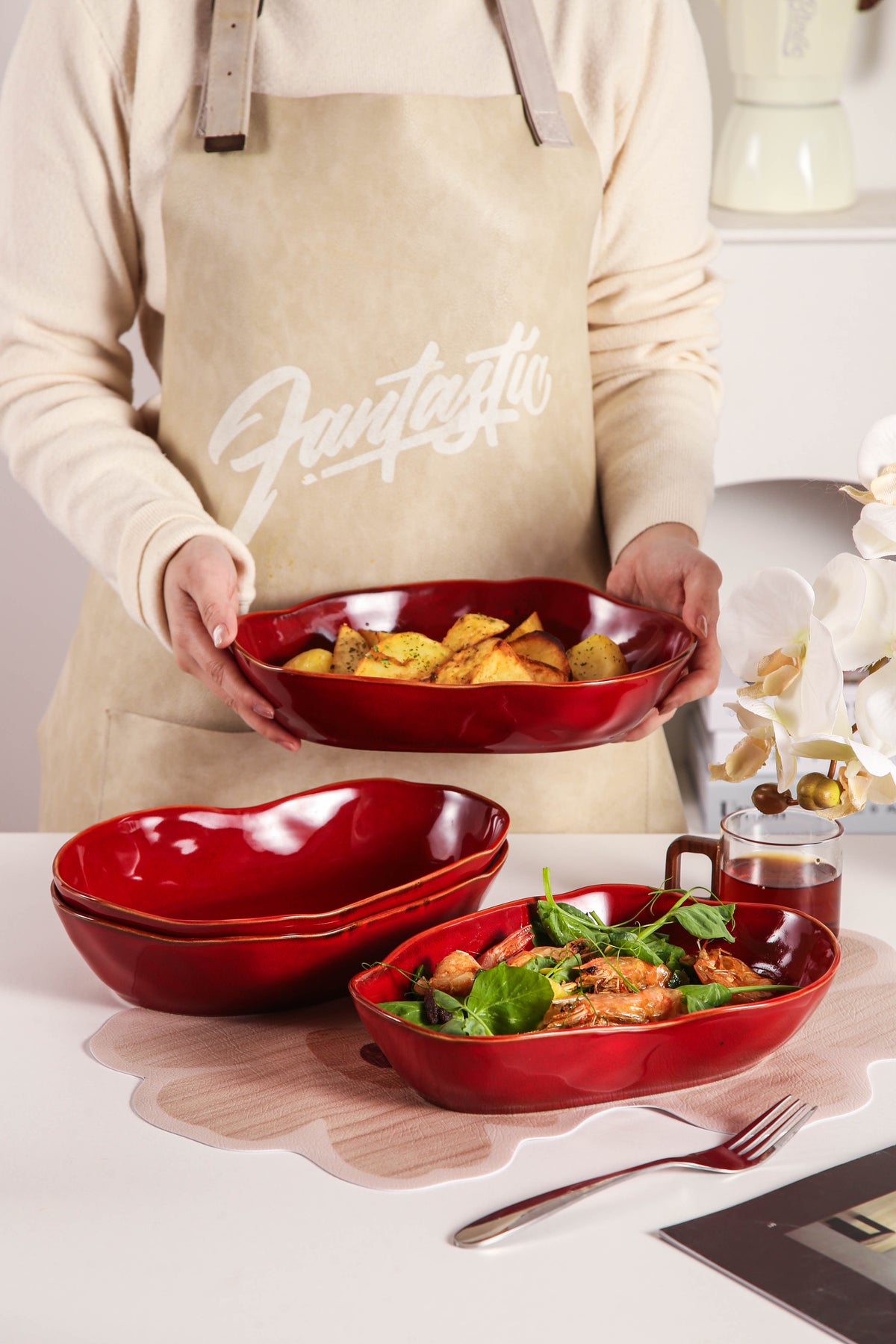 Garnet Rouge Organic Oval Plate Set
