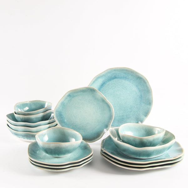 Aqua Blue 16-Piece Organic Dinnerware Set