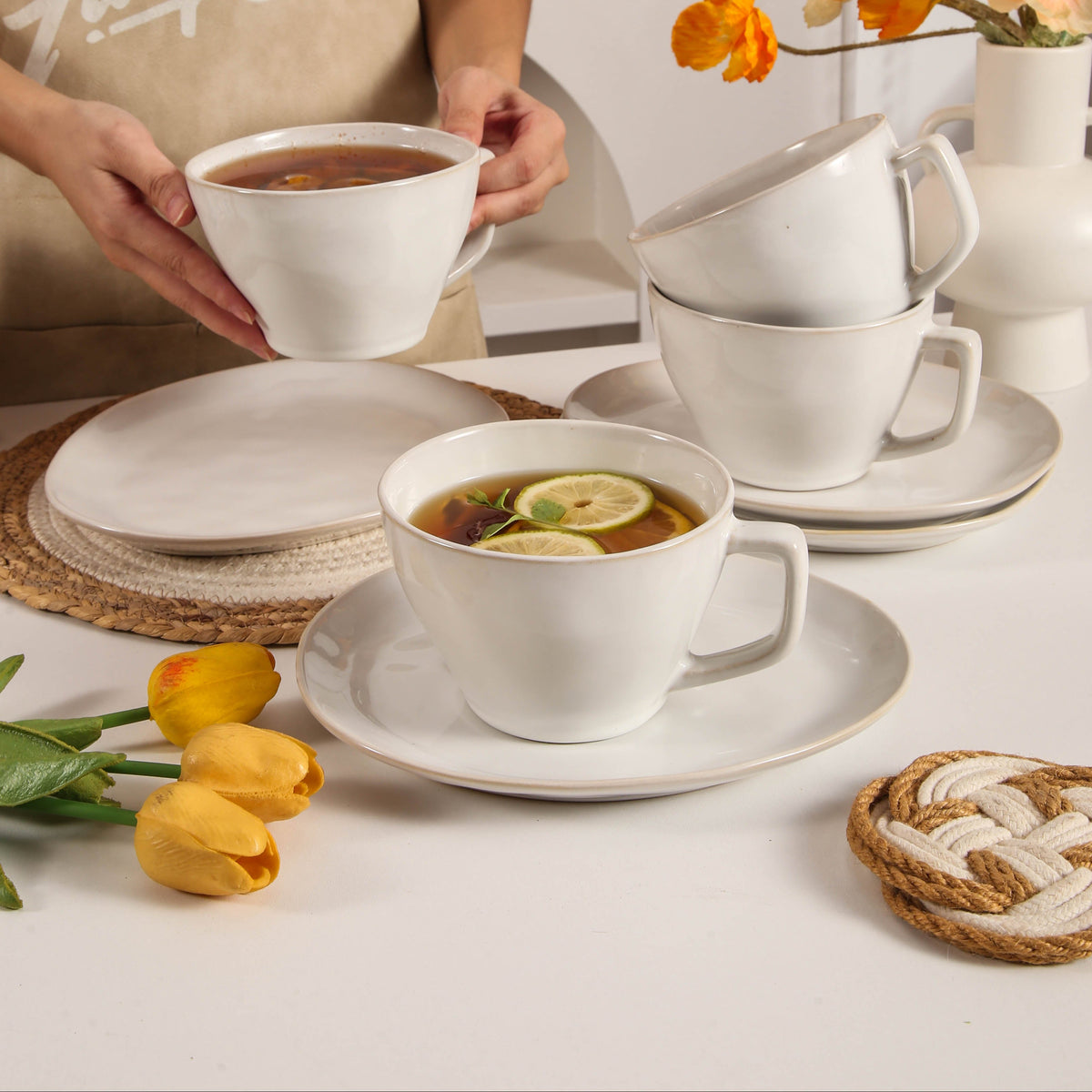 Pearl White Large Cup & Saucer Set