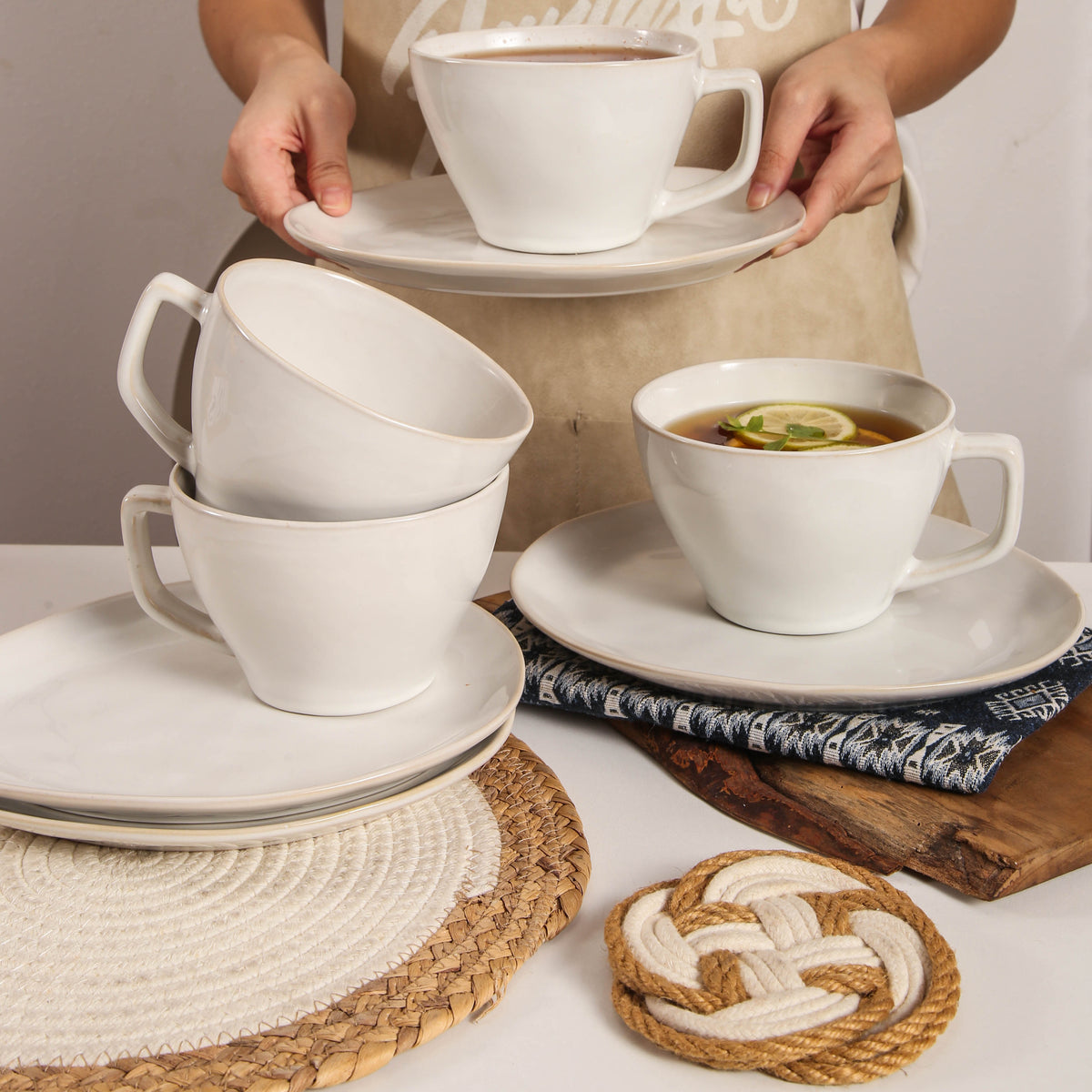 Pearl White Large Cup & Saucer Set