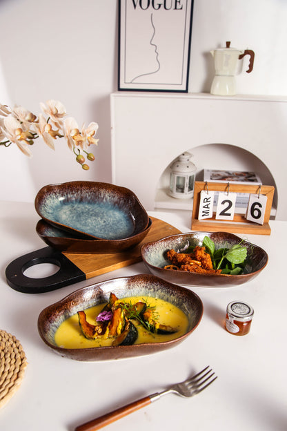 Espresso Stone Organic Oval Plate Set