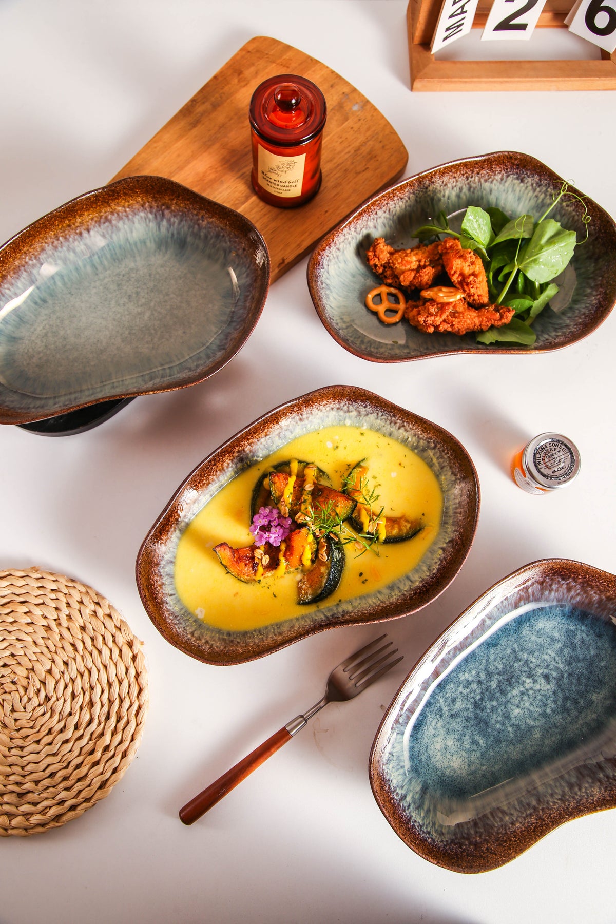 Espresso Stone Organic Oval Plate Set