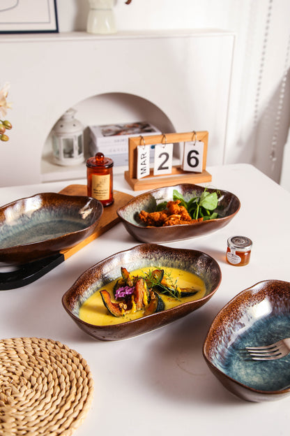 Espresso Stone Organic Oval Plate Set