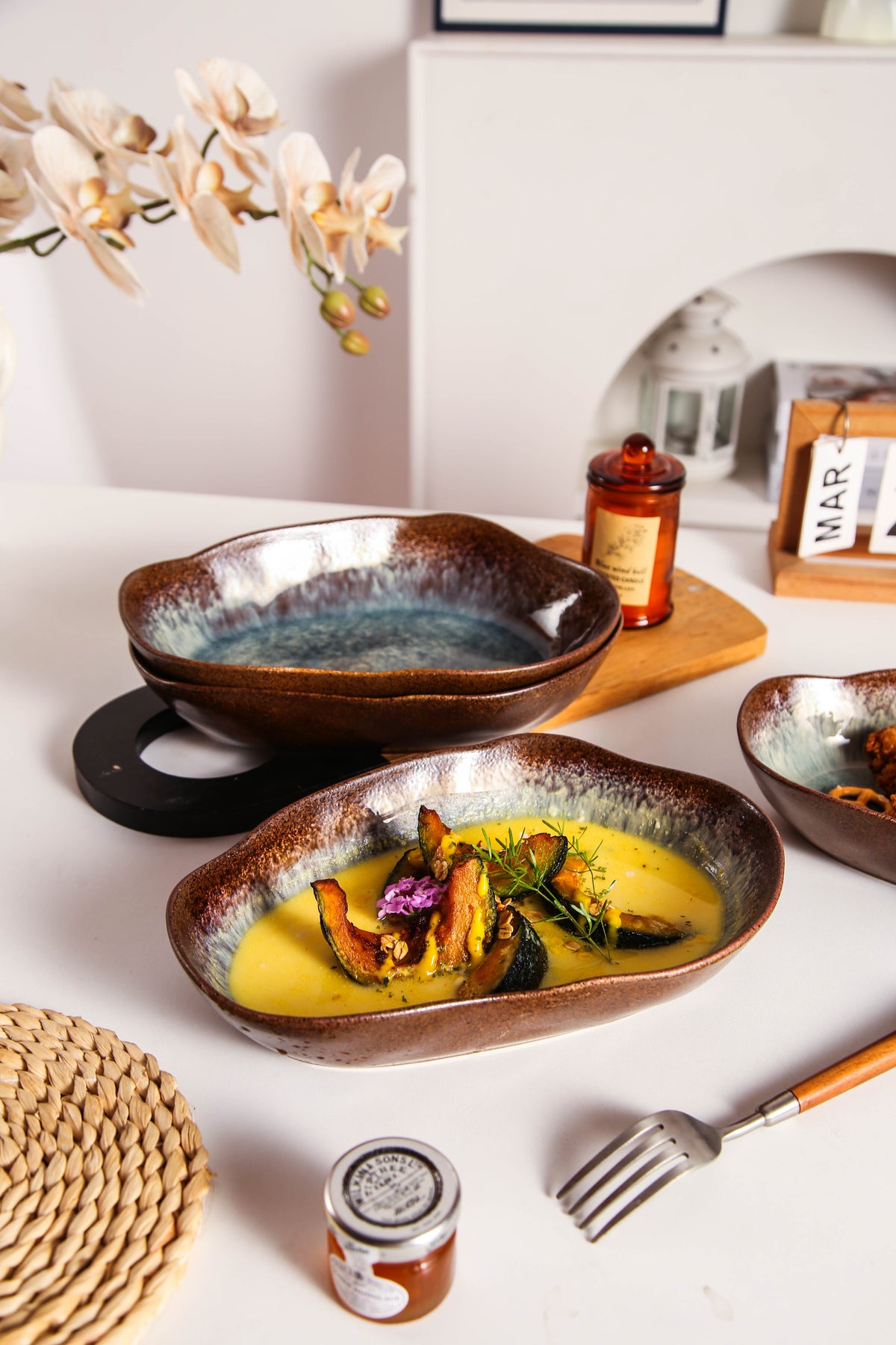 Espresso Stone Organic Oval Plate Set