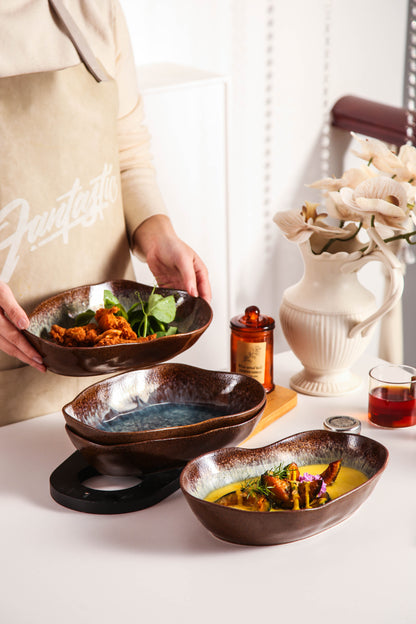 Espresso Stone Organic Oval Plate Set