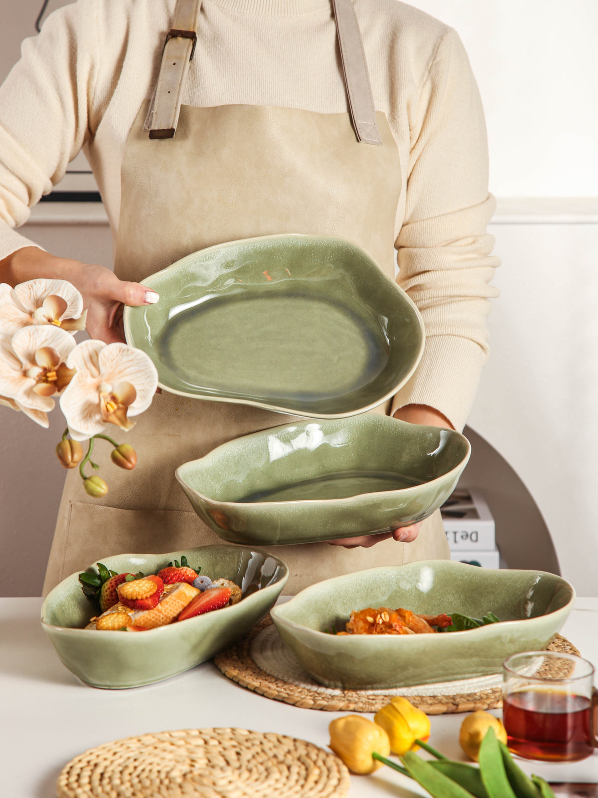 Royal Olive Organic Oval Plate Set