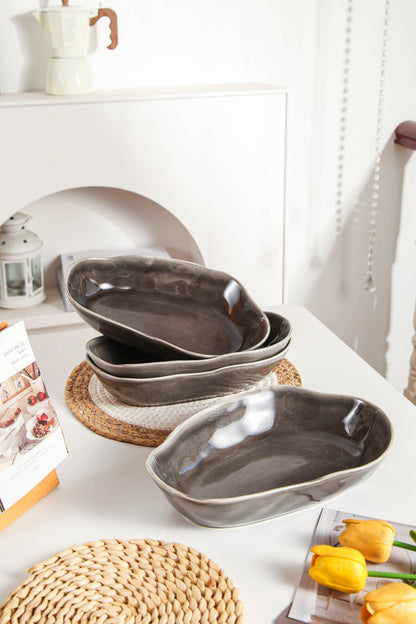 Royal Graphite Organic Oval Plate Set