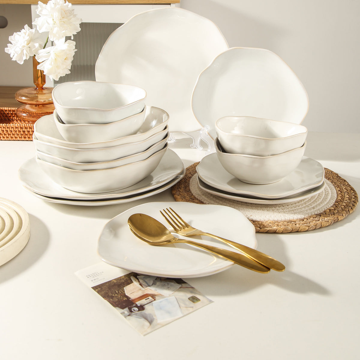 Pearl White 16-Piece Organic Dinnerware Set