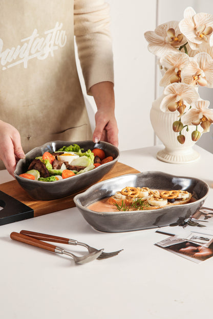 Royal Graphite Organic Oval Plate Set