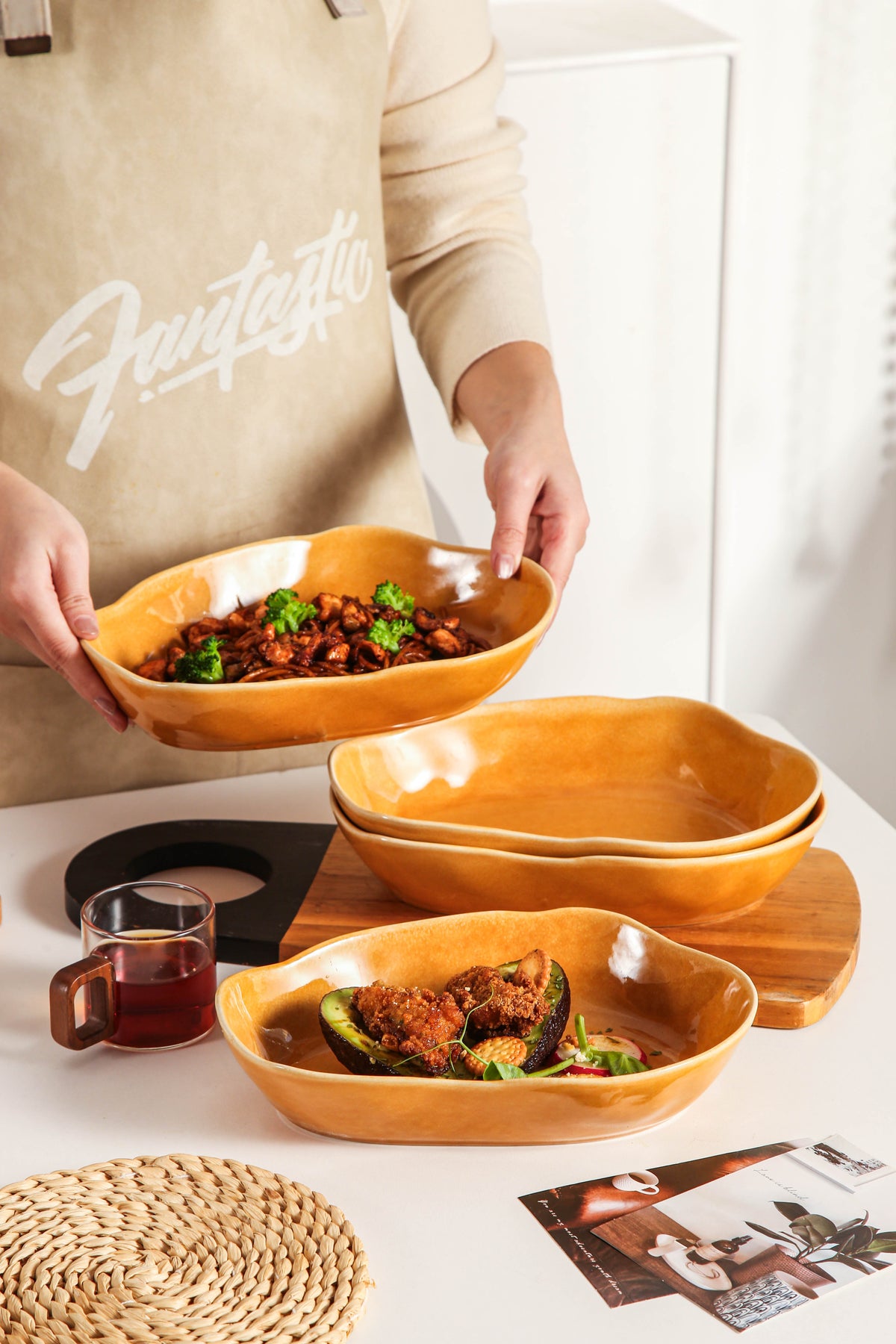 Golden Amber Organic Oval Plate Set